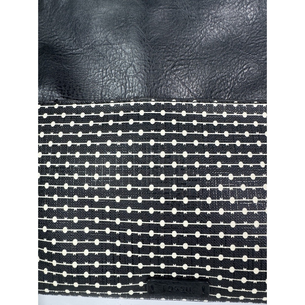Fossil Crossbody Bag Fiona Coated Canvas And Leather Black & White Polka Dot - Picture 5 of 17